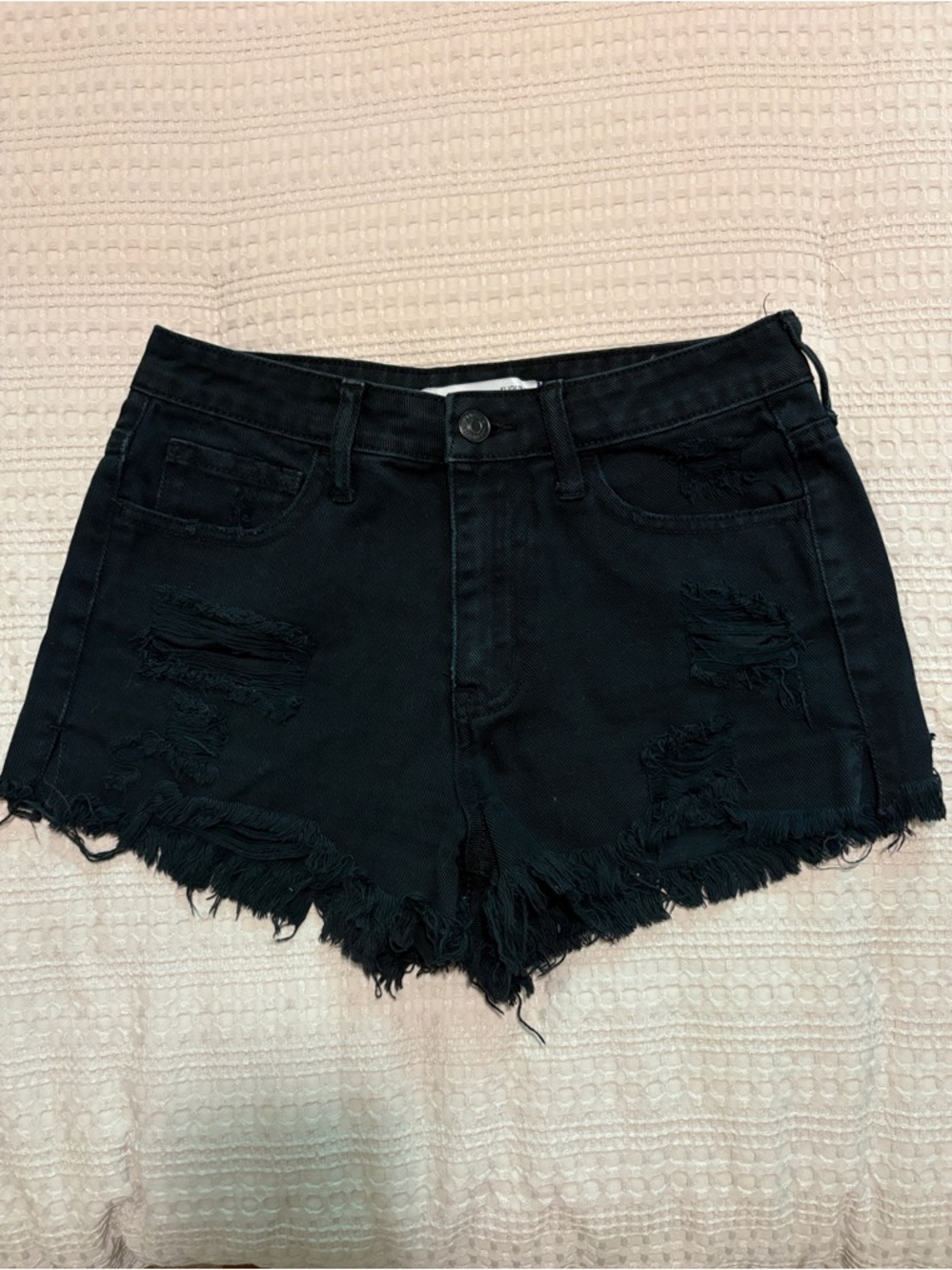 Klique B Frayed Hem Black Denim Cutoff Shorts